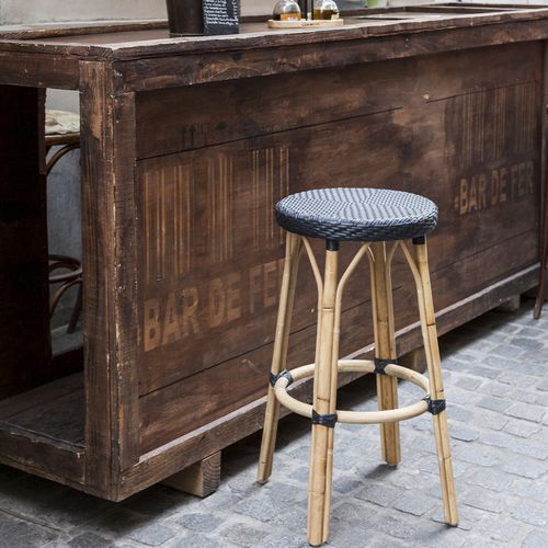 Moderner Barhocker - Simone - Sika-Design - Rattan / Gestell aus Nussbaum / mit 4 Beinen