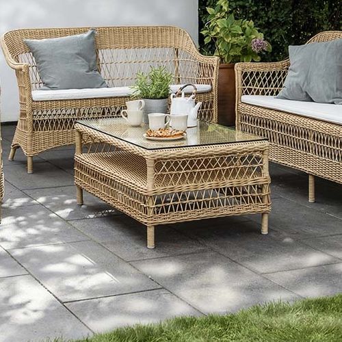 Klassischer Couchtisch - Hazel - Sika-Design - Glas / Synthetikfaser / Gestell aus Aluminium