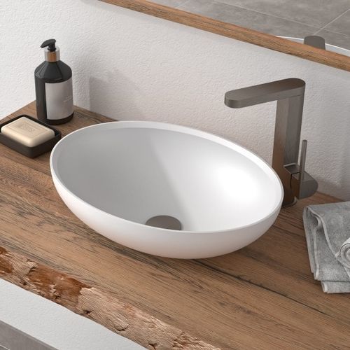 Aufsatzwaschbecken - AXO-E - Hasenkopf - Mineralwerkstoff / oval / ohne Öffnung