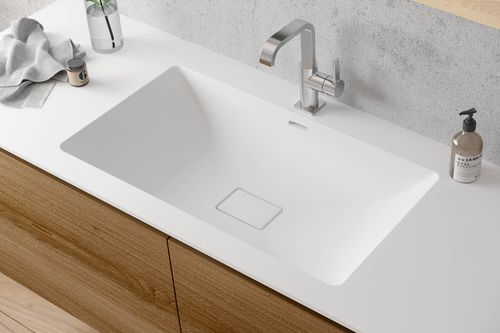 Einbauwaschbecken - MIRAKLON FMS2 - Hasenkopf - Corian® / mit integrierter Waschtischplatte / Mischbatterie