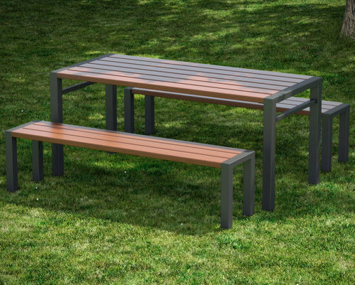 Moderne Tischgarnitur - BASIC - Concept Urbain - Tropenholz / galvanisiertem Stahl / Garten
