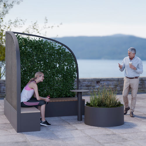 Moderne Bank für den öffentlichen Raum - FRESH CORNER - Concept Urbain - Holz / Stein / mit Rückenlehne