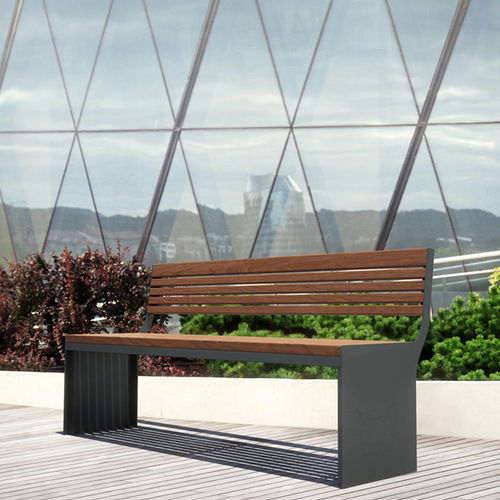 Moderne Bank für den öffentlichen Raum - SOHA - Concept Urbain - Tropenholz / Stahlblech / mit Rückenlehne