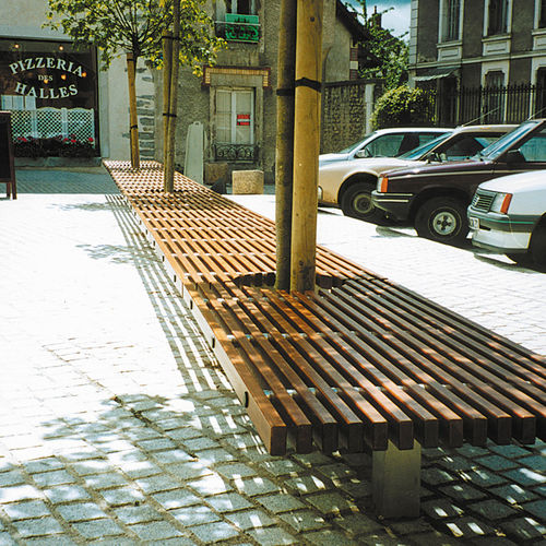 Moderne Bank für den öffentlichen Raum - OCÉAN - Concept Urbain - Tropenholz / Edelstahl / mit Rückenlehne
