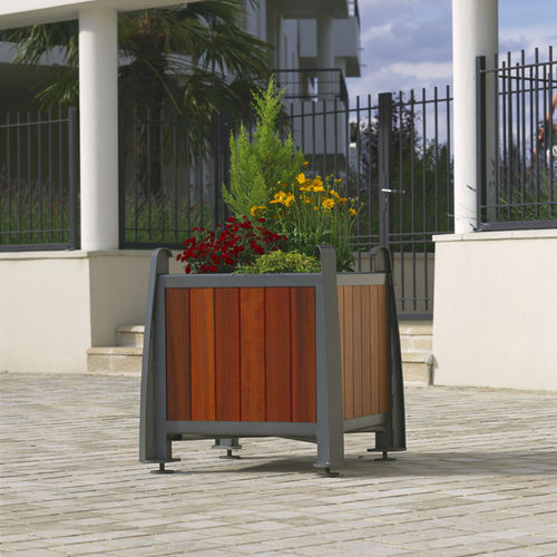 Tropenholz-Pflanzkübel - DELTA - Concept Urbain - Sperrholz / Polyethylen / galvanisiertem Stahl