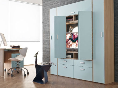 Moderner Kleiderschrank - MULTIMEDIA - Mobil Sprint Srl - Holz / mit Falttüren / mit integriertem Fernseher