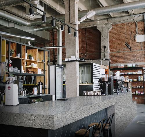 Mineralwerkstoff-Arbeitsplatte - TERRAZZO TORINO NT981 - Staron Solid Surfaces - für Gewerbegebrauch / für Außenbereich / grau