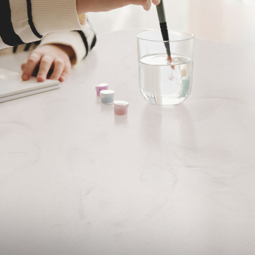 Mineralwerkstoff-Arbeitsplatte - Downy White SF100 - Staron Solid Surfaces - für Gewerbegebrauch / für Außenbereich / weiß