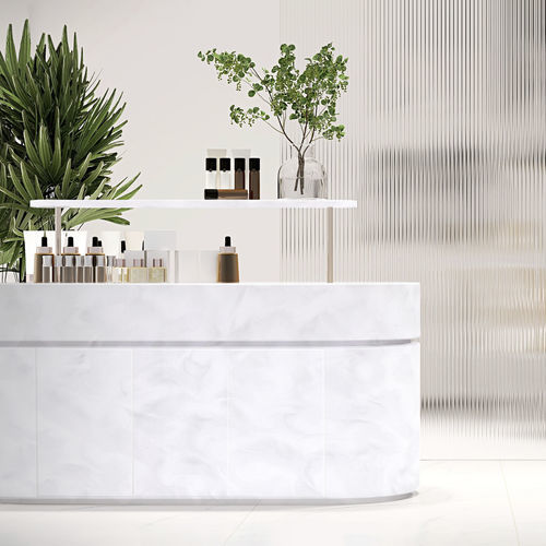 Mineralwerkstoff-Arbeitsplatte - Downy Dove SP105 - Staron Solid Surfaces - für Gewerbegebrauch / weiß / poliert