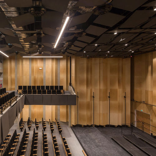 Wandmontierte Akustikplatte - AUDITORIUM OF BONDY - Valchromat - Holzfaser / farbig / für Hörsaal