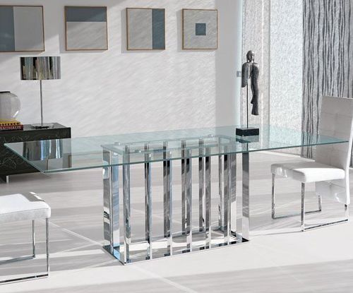 Moderner Tisch - LIFE CLASS : PLACE VENDOME 250 - Italy Dream Design - Glas / Marmor / Gestell aus verchromtem Metall