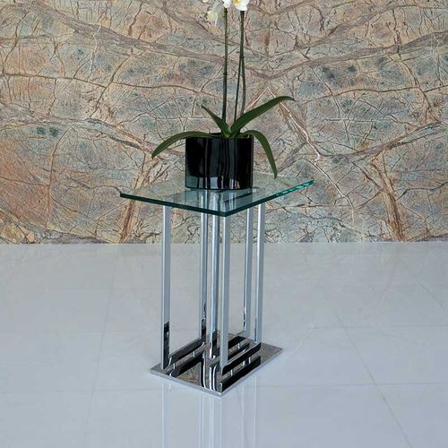 Moderner Beistelltisch - LIFE CLASS : IMPERIAL  - Italy Dream Design - Hartglas / Gestell aus verchromtem Metall / rechteckig