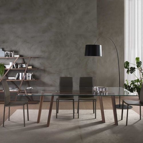 Moderner Esstisch - JEN - Italy Dream Design - Hartglas / Gestell aus Massivholz / Gestell aus Nussbaum