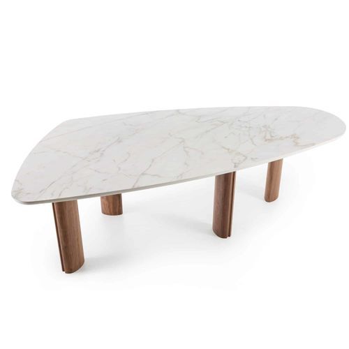 Moderner Esstisch - SHAPE - Italy Dream Design - Marmor / Gestell aus Nussbaum / gebogen