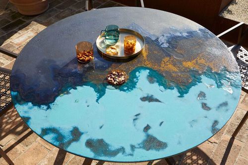Moderner Bistrotisch - BISTROT - Italy Dream Design - emaillierter Lavastein﻿ / Gestell aus rostfreiem Edelstahl / rund