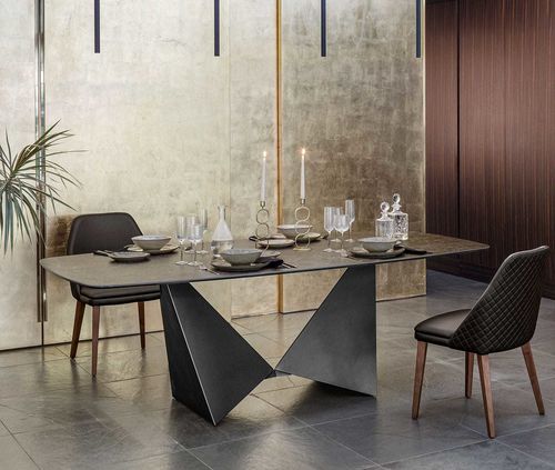 Moderner Esstisch - ORIGAMI - Italy Dream Design - Keramik / Gestell aus Metall / Gestell aus lackiertem Metall