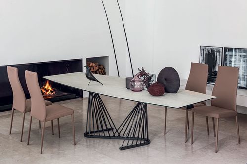 Moderner Esstisch - HARP - Italy Dream Design - Keramik / Gestell aus heißlackiertem Stahl / rechteckig