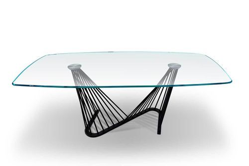Moderner Beistelltisch - HARP - Italy Dream Design - Hartglas / Gestell aus Metall / oval