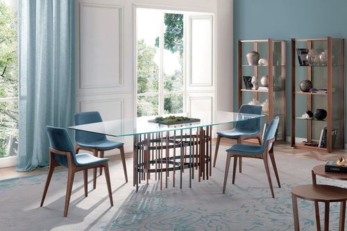 Moderner Esstisch - Bambou - Italy Dream Design - Hartglas / Gestell aus Metall / Gestell aus Nussbaum
