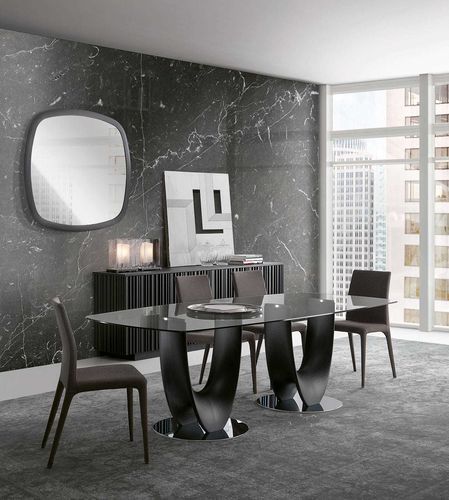 Moderner Esstisch - AXEL - Italy Dream Design - Hartglas / Gestell aus verchromtem Metall / rechteckig