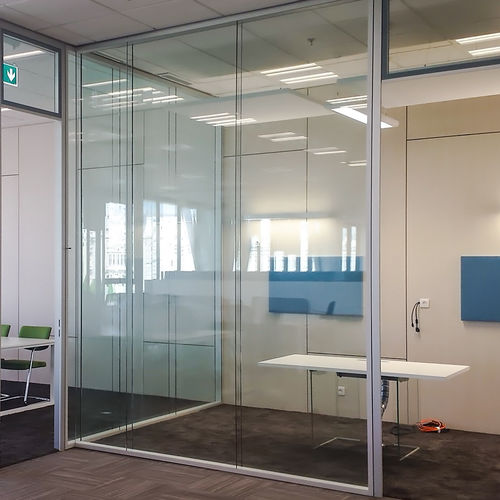 Bodenstehende Bürotrennwand - DOUBLE GL ISO - Glas Expert - Glas / Aluminiumprofil / transparent
