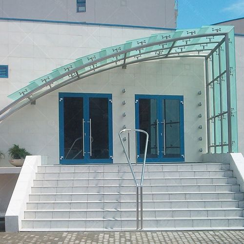 Vordach für Tür - POINT-FIXED - Glas Expert - für Geschäftsgebäude / Metall / Glas