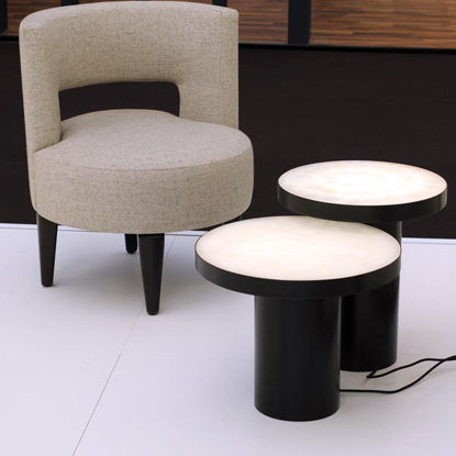 Moderner Couchtisch - GUERIDON MARQUETERY - Atelier-alain-ellouz - Stein / Gestell aus Stein / rund