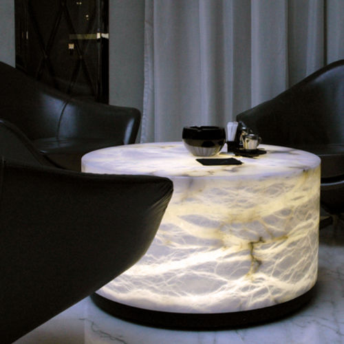 Moderner Couchtisch - Atelier-alain-ellouz - Alabaster / Gestell aus Alabaster / rund