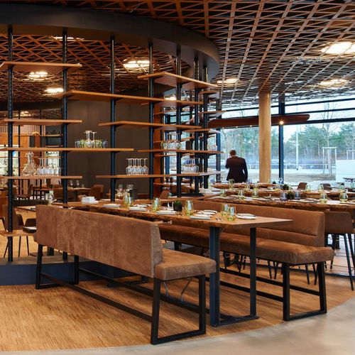 Moderne Polsterbank - HOME - KFF - Leder / Holz / für öffentliche Einrichtungen