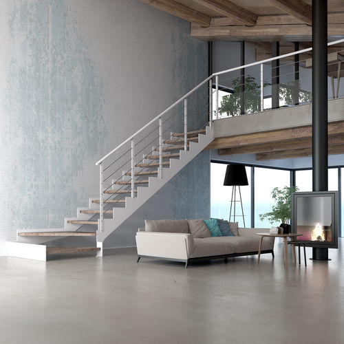 Gerade Treppe - PLANA POP - TECNOSCALE - viertelgewendelt / Holzstufen / mit Metallstruktur