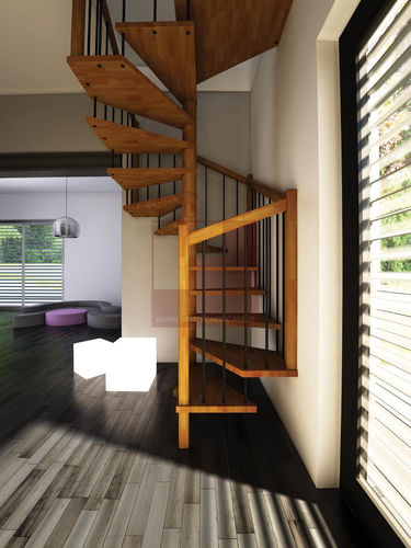 Treppe / abgewinkelte Spindeltreppe - QUADRA - TECNOSCALE - Holzstufen / mit Holzstruktur / modern