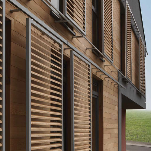 Aluminium-Sonnenschutzlamelle - LUXFRAME SERIES - Duco - Holz / für Fassaden / vertikal