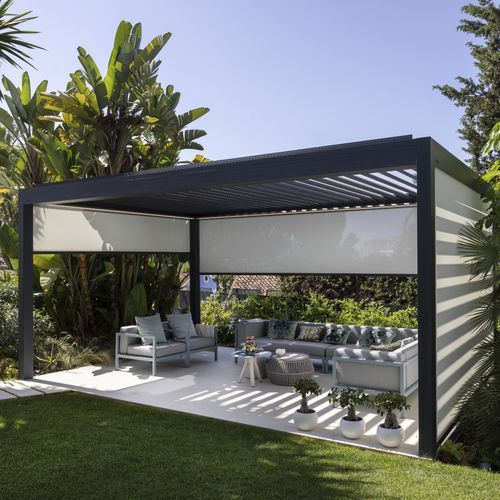 Bioklimatische Pergola - B600 S - Brustor - angebaut / Aluminium / mit orientierbaren Lamellen