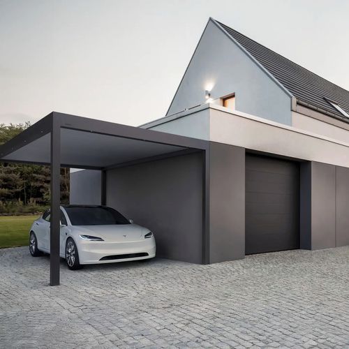 Maßgefertigter Carport - B910 - Brustor - mit integrierter Beleuchtung / Aluminium