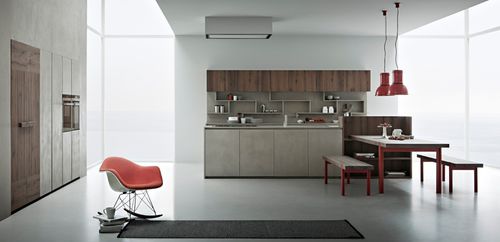Moderne Küche - LINE K - Zampieri Cucine - Holzfurnier / ohne Griff / lackiert