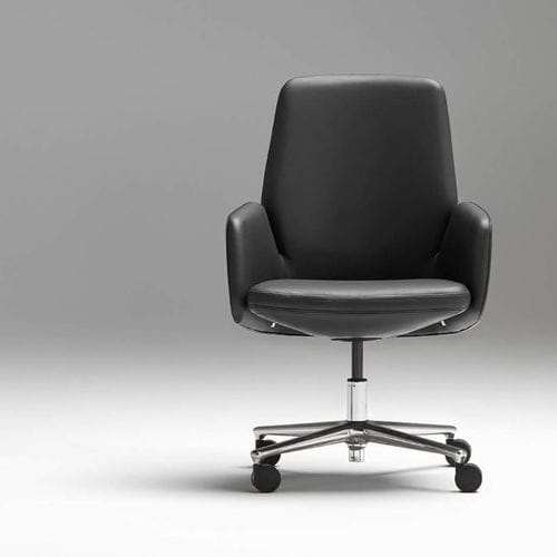 Moderner Bürosessel - CHANNEL - Ofifran - Leder / Stoff / poliertes Aluminium