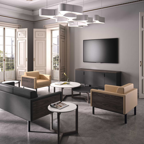 Moderner Couchtisch - GALLERY - Ofifran - Holz / Gestell aus Metall / rund