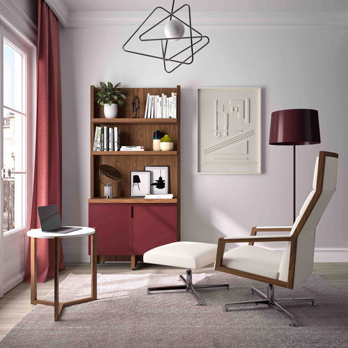 Moderner Fußschemel - SQUARE XL - Ofifran - Stoff / Leder / Holz