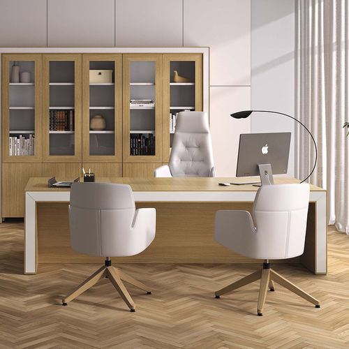 Bodenstehender Schreibtisch - BELESA  - Ofifran - modern / Leder / Holz