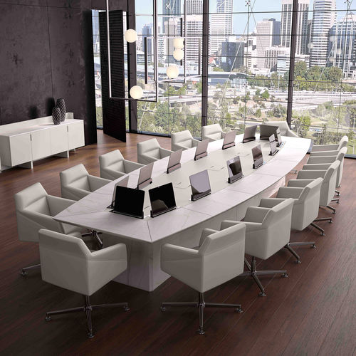 Moderner Besprechungstisch - TAILOR MADE - Ofifran - Leder / Holzfurnier / Gestell aus Furnierholz
