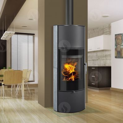 Holz-Kaminofen - LAREDO AKUM - ROMOTOP - modern / Edelstahl / schwarz