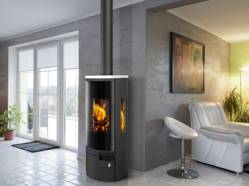 Holz-Kaminofen - BELO 3S - ROMOTOP - mit 3 Sichtseiten / modern / Keramik
