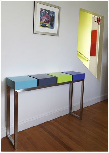 Moderner Konsolentisch - PIED-ESTAL - Les Pieds sur la Table ® - Edelstahl / rechteckig / mit Schublade