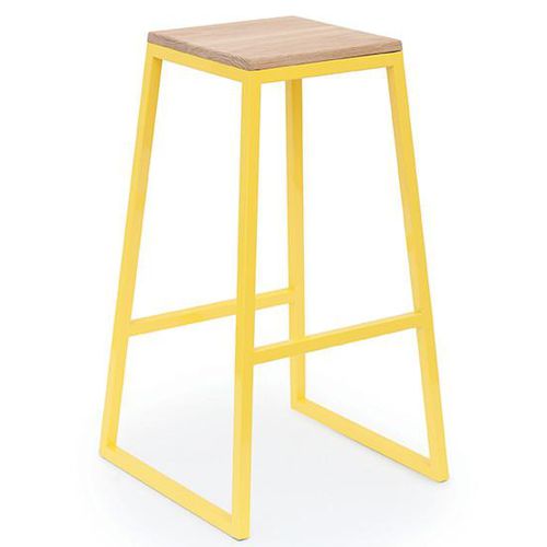 Moderner Barhocker - DOLLY - THELERMONT HUPTON - Eiche / Gestell aus pulverbeschichtetem Stahl / mit Kufengestell