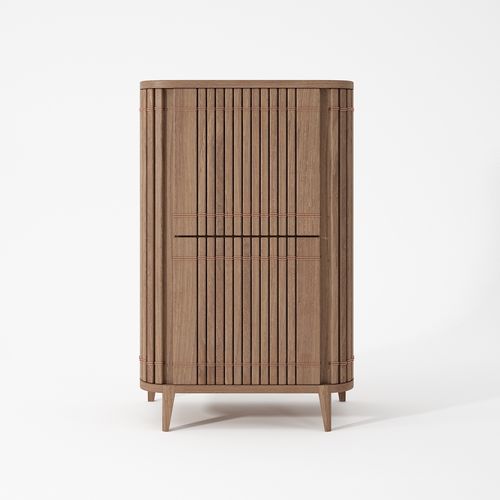 Moderner Barschrank - KP06 - Karpenter - Teakholz / Weißeiche / mit Flügeltür