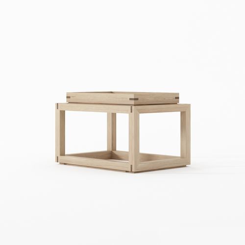 Moderner Couchtisch - UP &amp; DOWN - Karpenter - Teakholz / Weißeiche / Gestell aus Holz
