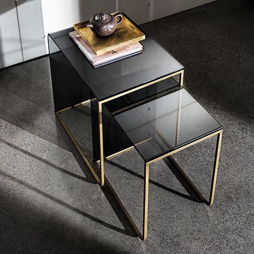 Moderner Satztisch - NIDO - Sovet Italia - gewölbtes Glas / lackiertes Glas / Gestell aus verchromtem Metall