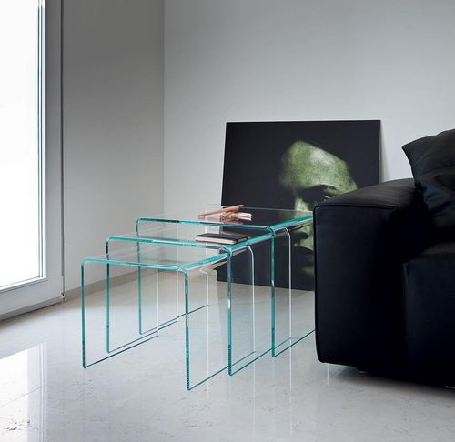 Moderner Satztisch - BRIDGE TRIX - Sovet Italia - gewölbtes Glas / Rauchglas / lackiertes Glas