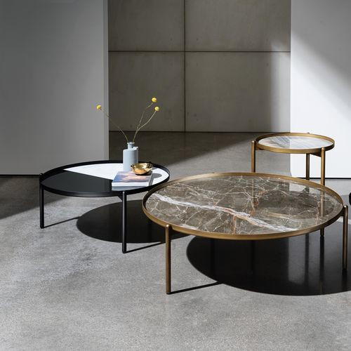 Moderner Couchtisch - CAMPOS - Sovet Italia - Keramik / Gestell aus Metall / rund
