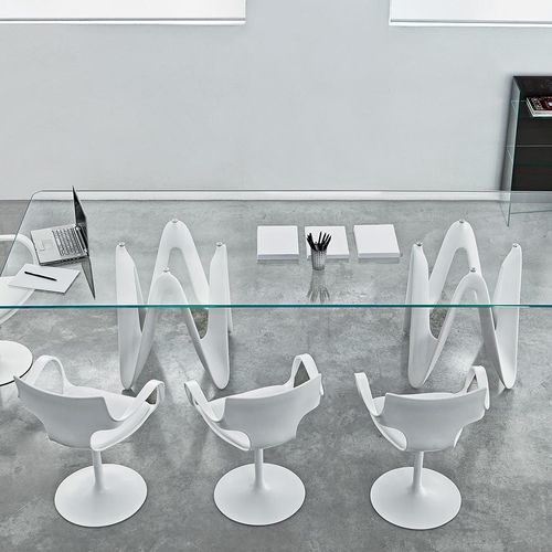 Moderner Esstisch - LAMBDA  - Sovet Italia - Hartglas / Rauchglas / Gestell aus Eiche